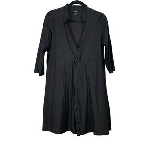 Eileen Fisher Black Open Front Cardigan Dress Medium 3/4 Sleeve Womens USA Made